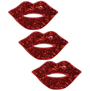 Red Lips Applique Patch - Sequin Lip Lipstick Badge 1.75" (3-Pack, Iron on) - Picture 1 of 1