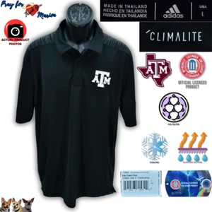 Adidas Large Iconic Coaches Short Sleeve Polo Texas A&M NCAA Black White Climali - Picture 1 of 10
