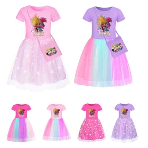 Girls Cute Trolls 3 Dress Rainbow Dress Birthday Party Skirt Birthday Gifts UK - Picture 1 of 13
