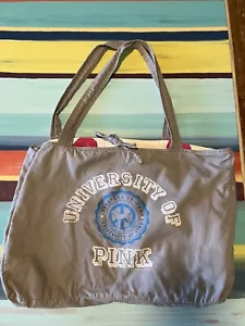 Rare Large Victoria’s Secret Pink Reversible Tote Bag Purse Gray Pink Polkadots - Picture 1 of 11