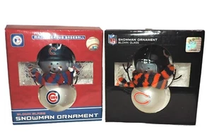 Chicago Cubs Bears Snowman Christmas Ornament Blown Glass MLB NFL - Picture 1 of 10