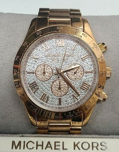 Michael Kors Womens MK5946 Layton Silver Dial Rose Gold T Bracelet Watch