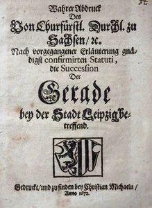 EREDITÀ DIRITTO VERA IMPRONTA DELLO STATUTO CONFERMATO DELLA CITTA' DI LIPSIA 1672 - Foto 1 di 1