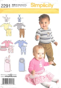 Uncut Simplicity Sewing Pattern 2291 Babies Pants Skirt Bib Bodysuit Size: XXS-L - Picture 1 of 2