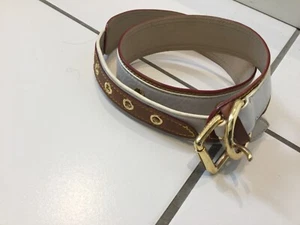 LOUIS VUITTON CEINTURE CLASSIC BUCKLE BELT Leather White/ Brown 80/32 - Picture 1 of 7
