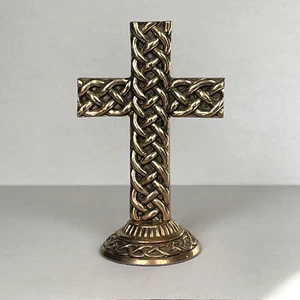 Celtic Cross Brass / Gold Tone Metal 6” X 3 1/2” A La Carte Art Deco Statue Vtg - Bild 1 von 12