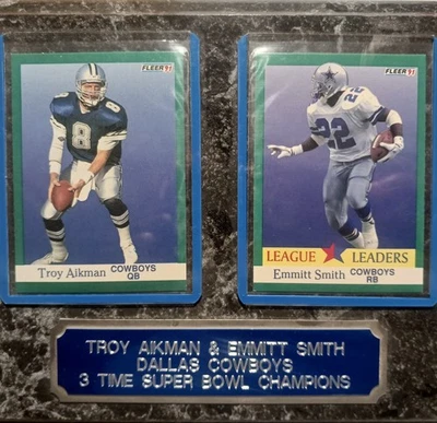 NFL Dallas Cowboys Troy Aikman Emmitt Smith Placa 9x7 - Fleer 1991 Tarjetas  Foto 1 de 4