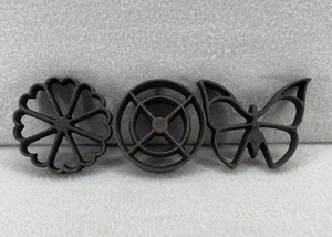 Vintage Timbale Rosette Cookie Molds Lot of 3 Cast Iron Butterfly Flower Wheel - Picture 1 of 5