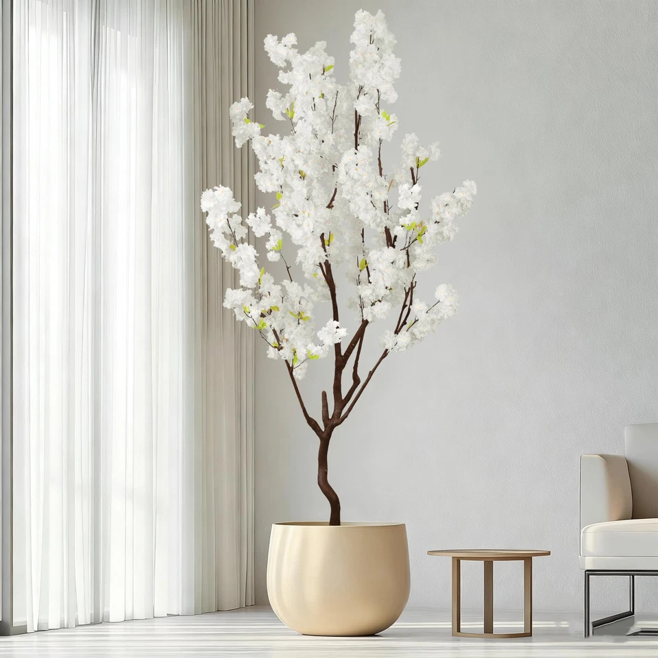 Árbol de flor de cerezo blanco sintético 7 pies (84 pulgadas) seda artificial árbol de flores blancas Li... Foto 1 de 4