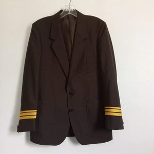 Chaqueta de Piloto Vintage TALLADA Marrón Dorado Rayas SAUDIA Lana Blazer Pecho 40" - Imagen 1 de 8