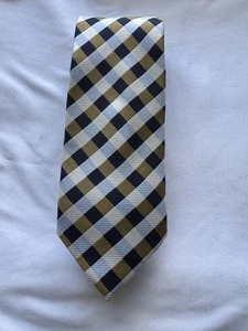 US Polo ASSN Tie Men’s 100% Silk Check Navy Blue, Gold, White 60” L Tartan - Picture 1 of 5