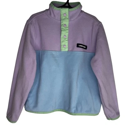Lands' End Kids Colorful Fleece Pullover XS 4-5 Lavender Blue Green Button Up - Image 1 of 4
