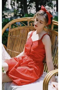 The Shameless Girl Sommerkleid französischer Stil Vintage rot Straps Urlaub - Bild 1 von 20