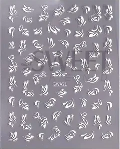 Nail Art Stickers NEW! EMBOSSED WHITE FLOCKED PATTERN SWA21 - Picture 1 of 1