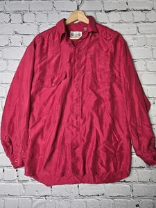 Vintage City Streets 100 % Seide versteckte Knopfleiste Oversize rot Bluse Größe Small - Bild 1 von 9