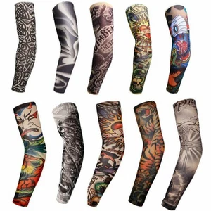 10 pcs Tattoo Cooling Arm Sleeves Cover UV Sun Protection Basketball Cycling - Picture 1 of 11