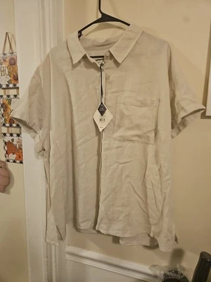 Nueva con etiquetas Camisa Ava & Viv Botón Caqui con Bolsillo Talla XXL (SIN BOTÓN ABIERTO DELANTERO) Lino Foto 1 de 4