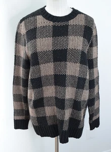 Smartwool Sweater Mens Medium Black Brown Plaid Wool Blend Crewneck Cozy Lodge - Picture 1 of 6