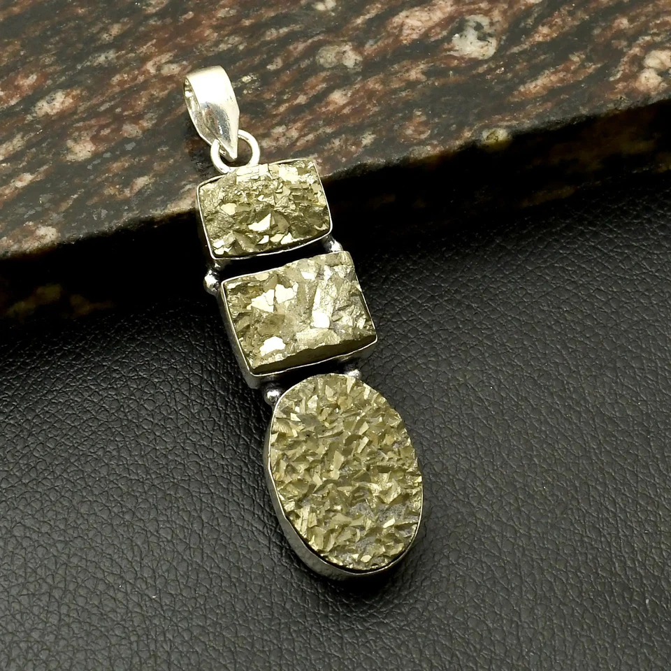 Pingente de pedra preciosa étnica feito à mão pirita apache presente 2,8" AP-42173 - Imagem 1 de 1