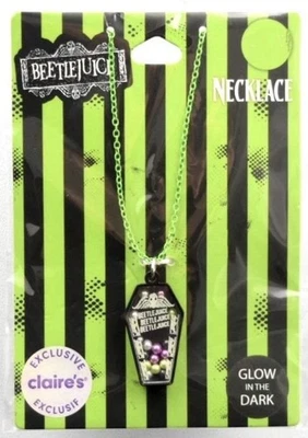 Beetlejuice Coffin Necklace Glow-In-The-Dark Costume Jewelry Halloween Spooky - Image 1 of 4