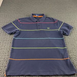Fred Perry Shirt Mens XL Blue Striped Polo Slim Fit Short Sleeve Casual Cotton