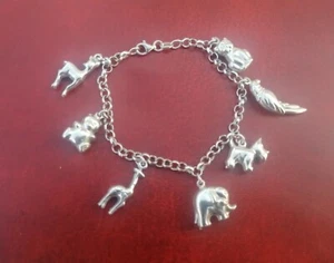 Vtg Sterling Silver 925 Chain Bracelet Multi Animals Charms 11.66g 17.5cm - Picture 1 of 5