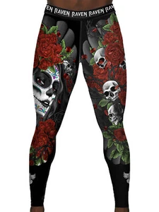 Raven Fightwear Herren Calaveras y Rosas Gamaschen Strumpfhose BJJ MMA schwarz - Bild 1 von 3