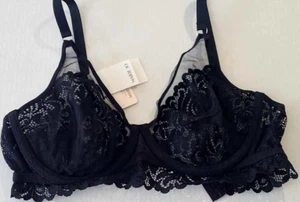 NWT MARIE JO ELIS PLUNGE LONGLINE BLACK LACE BRA, U.S. 34G OR UK 34F - Picture 1 of 2