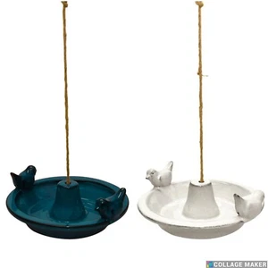 Bird Bath Feeder Garden Glazed Ceramic Hanging Freestanding Rustic - Picture 1 of 15