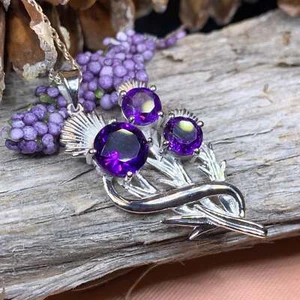 Distel Halskette keltisch Schottland schottische Damen Amethyst Geschenk Anhänger 925 - Bild 1 von 10