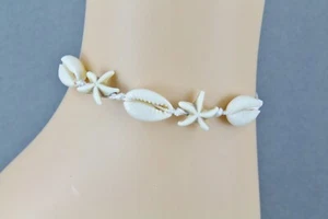 Starfish Cowrie shell anklet adjustable 5.5"-11" ankle bracelet White cord slide - Picture 1 of 10