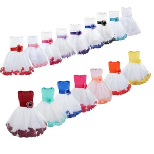 Kids Flower Girls Dress Bowknot Wedding Baptism Christening Tutu Dresses Gown - Picture 1 of 132