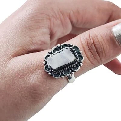 ANILLO BOHEMIO BANDA PLATA ESTERLINA 925 PIEDRA LUNAR ARCO IRIS CRUDO NATURAL PARA MUJER Foto 1 de 4