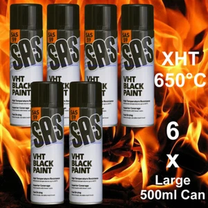 Pintura en aerosol negra VHT grande 500 ml x 6 escape muy alta temperatura estufa barbacoa - Imagen 1 de 1