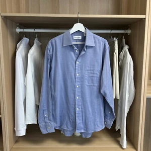Vintage Yves Saint Laurent Mens Shirt Size 16 L Blue Button-Up Long-Sleeve YSL - Picture 1 of 6