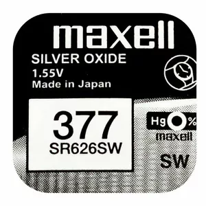Maxell 377 Pila Batteria Orologio Mercury Free Silver Oxide SR626SW Japan - Zdjęcie 1 z 1