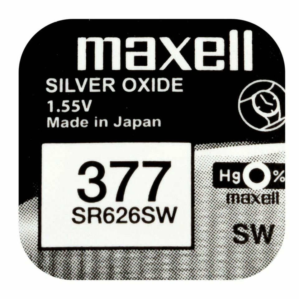 Maxell 377 Pila Batteria Orologio Mercury Free Silver Oxide SR626SW Japan