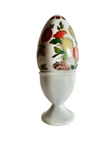 eGG CUP WHITE FRANKLIN MINT TREASURY SATSUMA SPRING FLORAL EGG CERAMIC neocurio - Picture 1 of 10