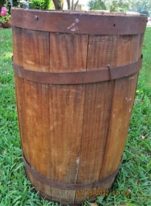 Vintage Wood Nail Keg or Barrel with Metal Bands, Waste Basket or Umbrella Stand - Picture 1 of 12