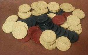 Vintage Jockey Clay Pokerchips rot, weiß und blau - insgesamt 60 - Bild 1 von 5