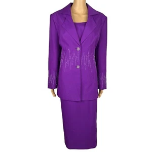 Nicole Nites Polyester Skirt Suit Size 10 Purple Beaded Shawl Collar 2PC - Picture 1 of 11