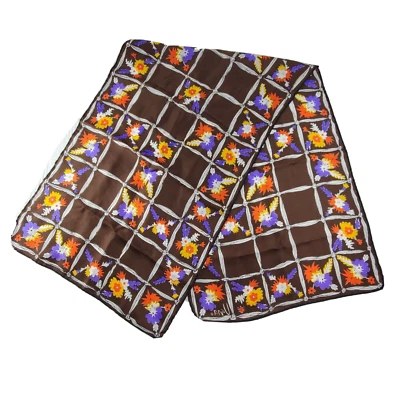 Bufanda Vera Marrón Sedosa Rectángulo Floral Cuerda Enrejado Costura Enrollada a Mano 44x14 pulgadas Foto 1 de 4