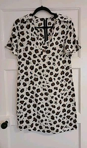 Zara White Brown Leopard Print Dress Small Approx Size 10 * - Picture 1 of 2