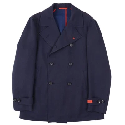 Isaia 'Iconico' Navy Blue Cashmere-Wool Pea Coat L 42R (Eu 52) NWT Pea Coat - Image 1 of 4