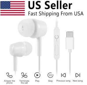 Type C USB C Headphone Headset Earbuds w/ Mic For Samsung Galaxy S22+ Ultra S21 - Picture 1 of 12