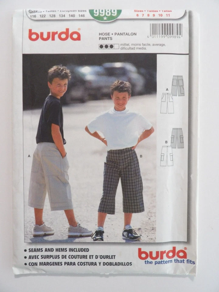 Burda 9989 Boy's Loose Fitting Shorts Size 6-11 Uncut Sewing Pattern - Image 1 of 3
