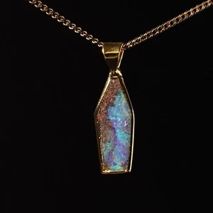 Vintage Australian Purple Blue Boulder Opal Pendant Sterling Silver Gold Plated - Picture 1 of 7