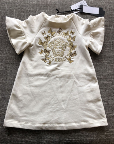 Abito con logo Versace Young Versace da ragazza oro bianco taglia 18M nuovo con etichetta
