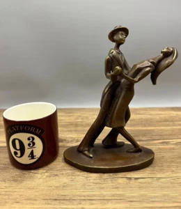 Antique Old Carved Ballroom dancing Little Bronze Man female Statue H:17cm - Picture 1 of 2