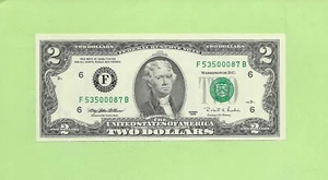 1995 ..UNCIRC $2 F 5350 0087 B .... 1995 $2 F-B BONITO BILLETE FRN - Imagen 1 de 2